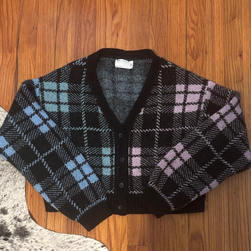 ASOS Design Pastel Plaid Cropped Cardigan